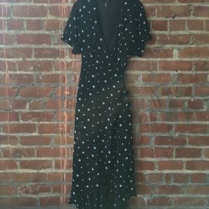 Cute star print wrap dress with ruffle